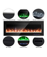 Skonyon 50 Inch Recessed Electric Insert Wall Mounted Fireplace with Adjustable Brightness