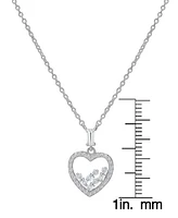 Lab Grown White Sapphire Baguette & Round Scatter Cluster Heart 18" Pendant Necklace (1/2 ct. t.w.) in Sterling Silver