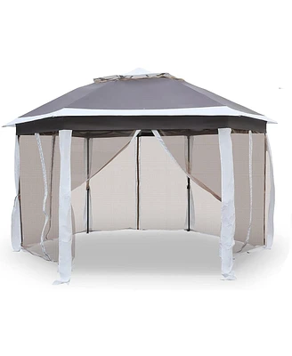 Slickblue 12FT Outdoor Metal Patio Gazebo Pop-Up Canopy with Mesh Netting for Parties and Activities