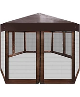 Slickblue Outdoor Hexagonal Gazebo Patio Canopy Tent Sun Shade with Mosquito Netting and Carry Bag for Backyard Parties