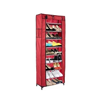 Slickblue Shoe Rack with Dustproof Cover – 10 Tiers Red Storage Cabinet for Boots and Shoes