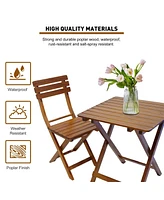 Slickblue Outdoor Wood Bistro Set - 3-Piece Folding Patio Furniture for Small Spaces