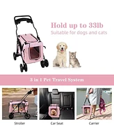 Slickblue 3-in-1 Folding Pet Stroller – Travel Pet Gear with Detachable Carrier Bag & Water Cup Holder