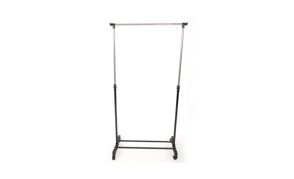 Slickblue Vertical & Horizontal Stretching Clothes Rack with Shoe Shelf - Single-Bar Design