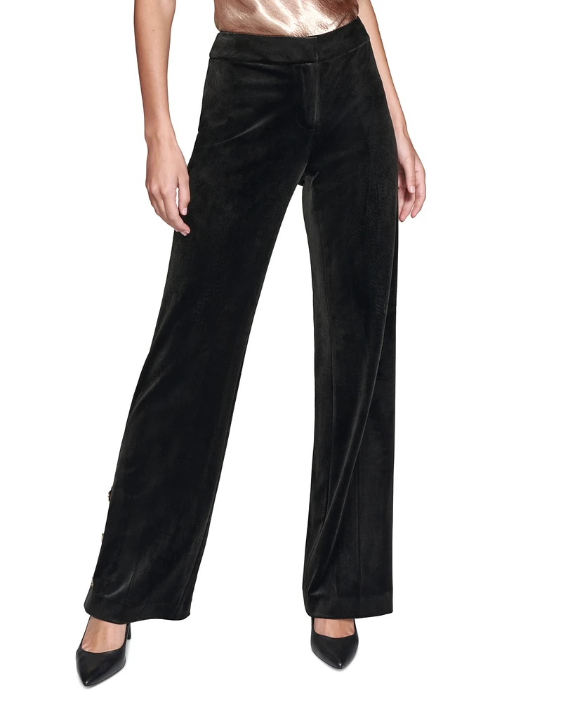 Karl Lagerfeld Paris Women's Velvet Button-Trim Pants