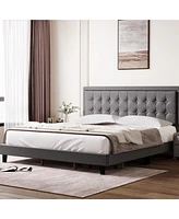 gaomon Full Size Platform Bed with Adjustable Linen Button Tufted Headboard