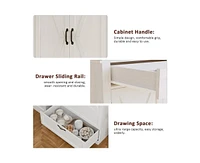 gaomon Modern Kitchen Pantry Cabinet with Microwave Stand, Tall Hutch Bar Cabinet with Drawers & Adjustable Shelves