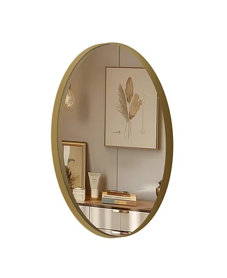 Wisfor Decorative Gold Aluminum Frame Oval Wall Mirror Living Room Accent Decor Mirror