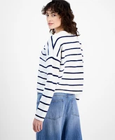 And Now This Women's Striped Button Front Cardigan