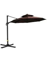 Outsunny 11' Offset Patio Umbrella with Cross-Base, Rotate, Tilt, Wine