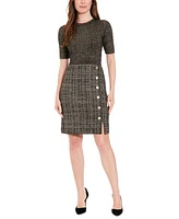 London Times Women's Short-Sleeve Knit Sheath Dress