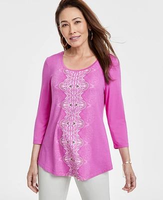 Jm Collection Plus Printed 3/4 Sleeve Top, Exclusively at Macy's