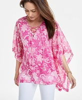 Jm Collection Women's Printed Lace-Up Poncho Top, Exclusively at Macy's