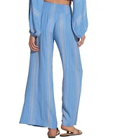 Elan Women's Stripe Smocked-Waist Wide-Leg Pants