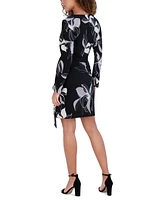 kensie Women's Printed Faux-Wrap Sheath Dress