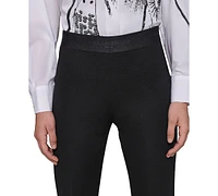 Karl Lagerfeld Paris Petite Mid-Rise Logo-Waistband Pants