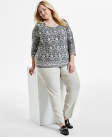 Jm Collection Plus Printed Jacquard Top, Exclusively at Macy's