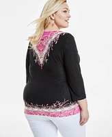 Jm Collection Plus 3/4-Sleeve Jacquard Top, Exclusively at Macy's