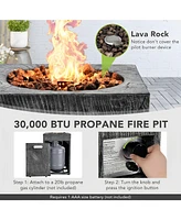 Sugift 16 Feet Square Outdoor Propane Fire Pit with Lava Rocks Waterproof Cover 30000 Btu