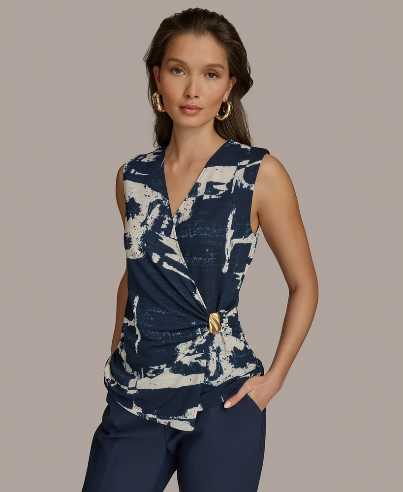 Donna Karan New York Women's Printed Faux-Wrap Sleeveless Top