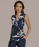 Donna Karan New York Women's Printed Faux-Wrap Sleeveless Top