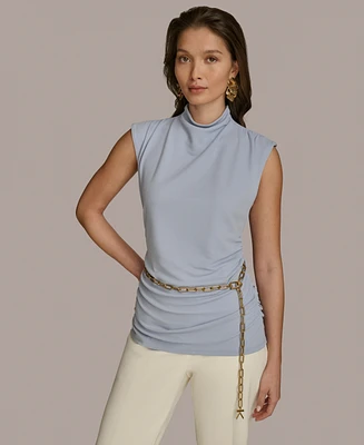 Donna Karan New York Women's Mock Neck Belted Sleeveless Top