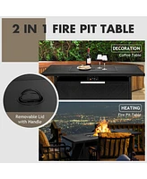 Skonyon 57 Inch 50 000 Btu Rectangular Propane Outdoor Fire Pit Table-Black