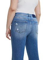 Bayeas Plus Mid Rise Slim Straight Jeans With Raw Hem