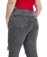 Bayeas Plus Lauren High Rise Flare Jeans With Raw Hem