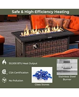 Sugift 45 Inch Propane Rattan Firepit Table with Glass Stones and Protective Cover-Mixed Brown