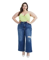 Bayeas Plus Mid Rise Wide Leg Crop Flare Jeans