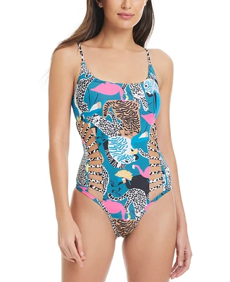 Red Carter Women's Printed Cutout One-Piece Swimsuit