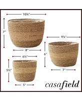 Casafield Set of 3 Seagrass Planter Baskets - Two-Tone, Hand Woven Indoor Flower Pot Covers with Liners for Plants, Succulents, Home Decor