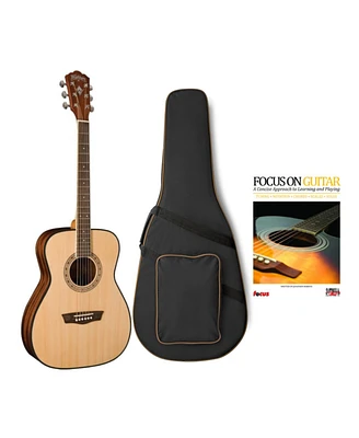 Washburn Apprentice F5 Series Folk Guitar Bundle, Backpack Holder, Lesson Book