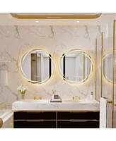 Wisfor Round Circle Lighted Bathroom Mirror Anti Fog Vanity Mirror Stepless Dimming