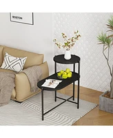 Slickblue Round 2-Tier Coffee Table with Storage Tray Wooden End Table for Living Room