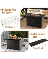 Sugift 52 Inches Outdoor Wicker Gas Fire Pit Propane Fire Table with Cover