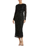 Mac Duggal Women's High Neck Long Sleeve Embellished Dress