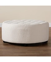 Baxton Studio Athena Modern and Contemporary Ivory Boucle Upholstered and Black Finished Wood Round Ottoman