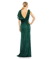 Mac Duggal Women's Sequined Asymmetrical Draped Trumpet Gown