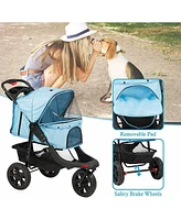 Slickblue Foldable 3-Wheel Pet Stroller – Jogger Style with Storage Basket, Ideal for Travel