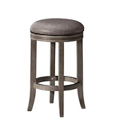 Maven Lane Eva Counter Stool, Reclaimed Oak Finish w/ Ronan Stone Leather