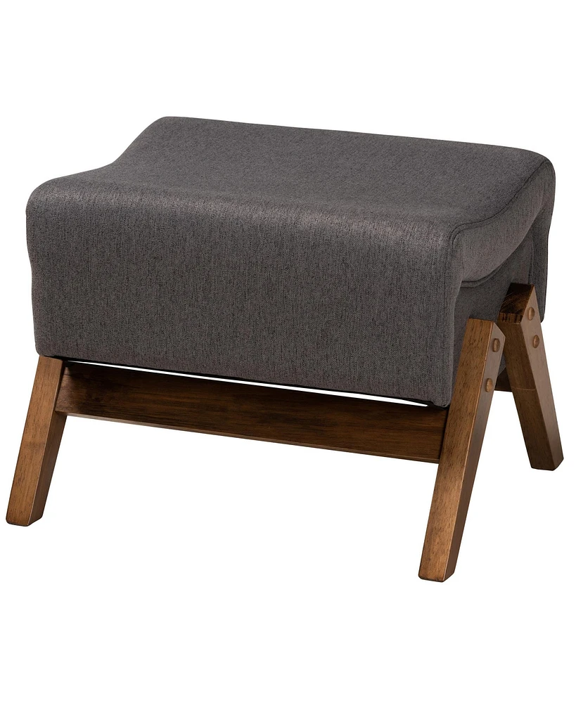 Baxton Studio Hanson Mid-Century Modern Dark Grey Fabric and Walnut Brown Finished Wood Ottoman