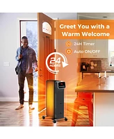 Skonyon 1500W Oil Filled Radiator Heater with Remote Control 3 Modes 24H Timer-Black