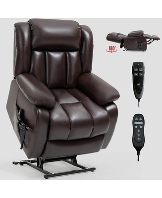 Boyel Living Electric Medium Genuine Leather Power Lift Recliner Chair with 8-Point Vibration Massage and Lumbar Heating