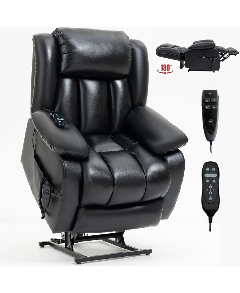 Boyel Living Electric Medium Genuine Leather Power Lift Recliner Chair with 8-Point Vibration Massage and Lumbar Heating