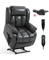 Boyel Living Electric Medium size Genuine Leather Power Lift Recliner Chair with 8-Point Vibration Massage and Lumbar Heating