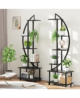 gaomon 6 Tier Indoor Tall Plant Stand Metal Plant Stand with Detachable Wheels Half Moon Shape Plant Stands