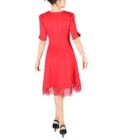 Donna Rico Women's Elbow-Sleeve Lace-Hem Knit Dress