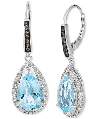 Le Vian Sea Blue Aquamarine (4-5/8 ct. t.w.) & Diamond (1/2 ct. t.w.) Pear Halo Leverback Drop Earrings in 14k White Gold